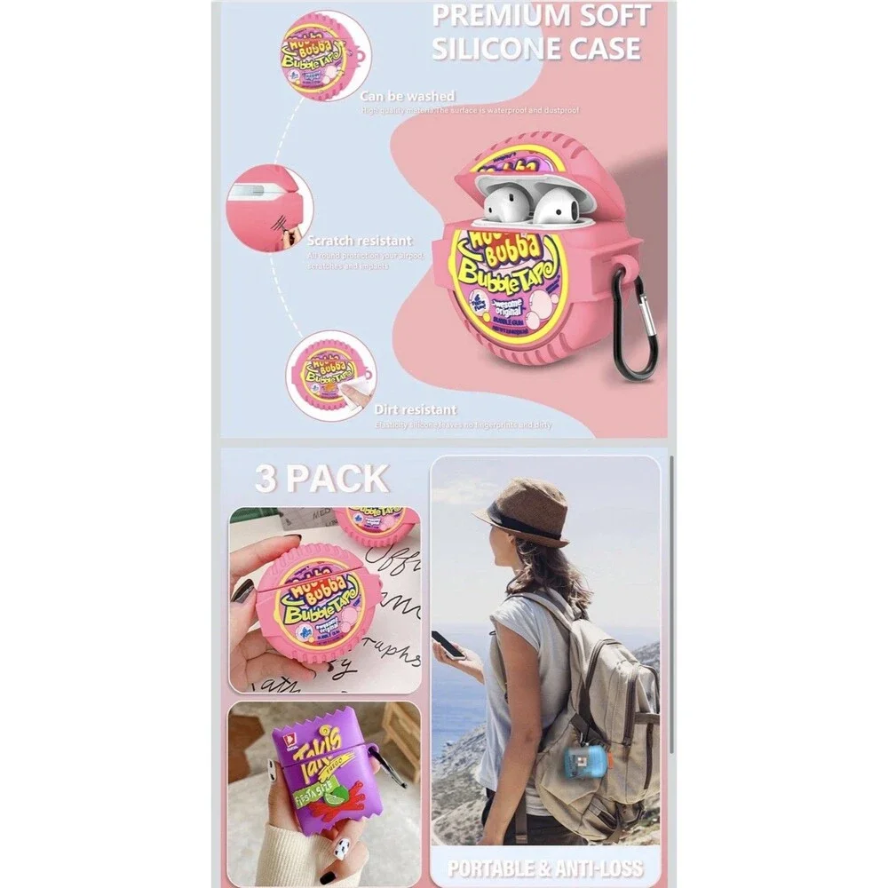 [3-Pack] Airpods Pro 2 Case Cute, 3D Cartoon Silicone Shockproof